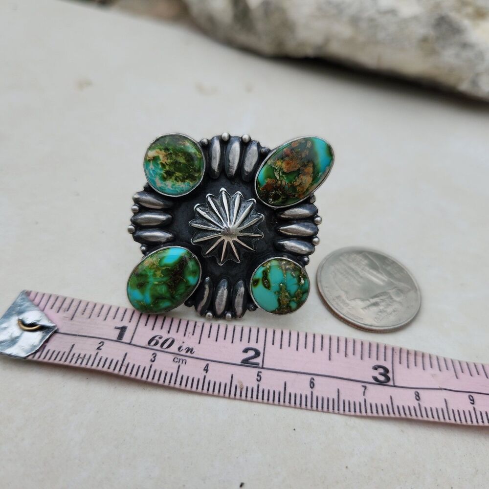 Sonoran Gold Turquoise Concho Ring Navajo Handmade Signed - Picture 6 of 7